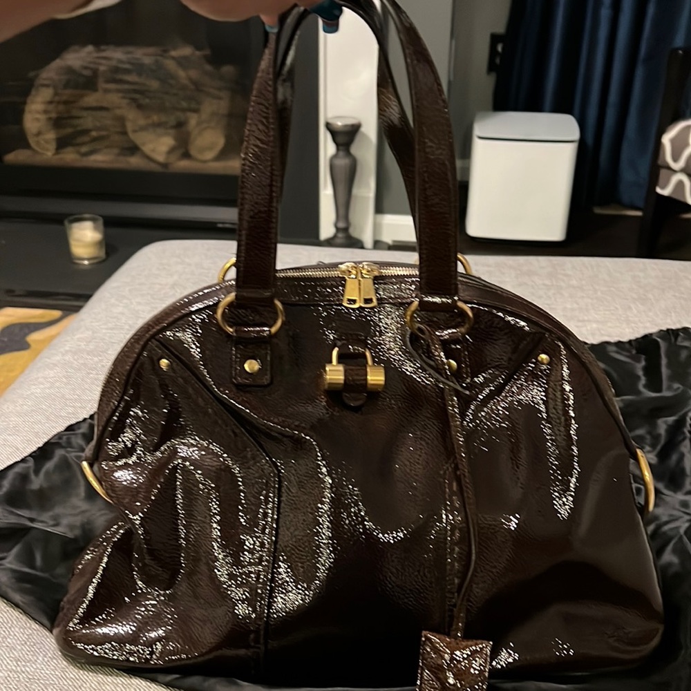 YSL Brown Patent Muse Bag